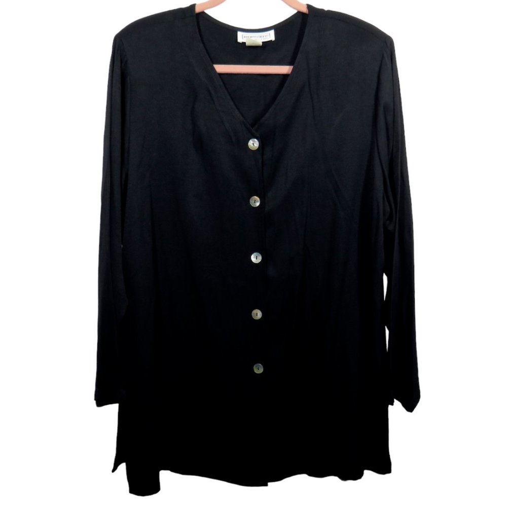 Vintage Black Button Front Long Sleeve Top